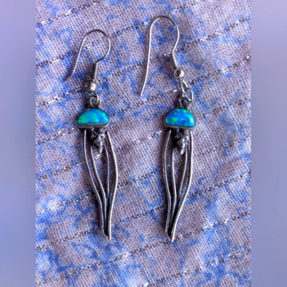 Artist Signed Opal Jellyfish Drop Earrings